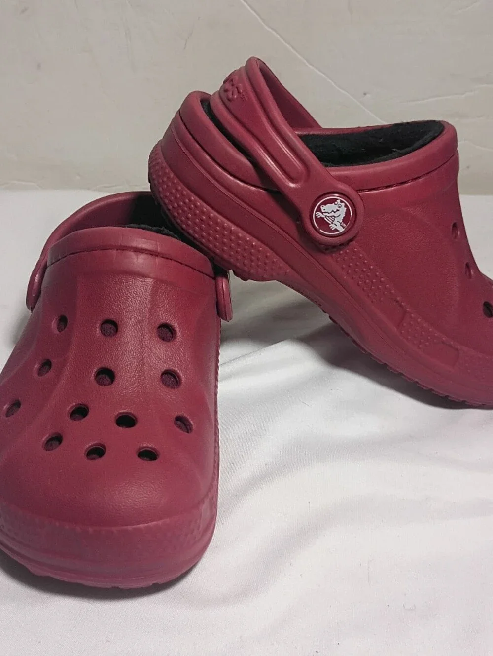 Crocs Kids Classic Lined Clogs Maroon Red Size C8/C9 Toddler Black Fleece Cozy